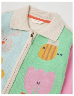 Jack & Milly Jesse Knit Zip Through Cardigan with Character Motifs in Assorted