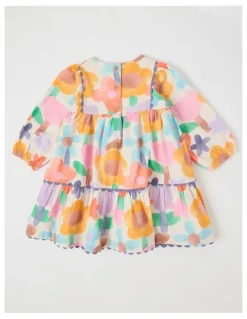 Jack & Milly Libby Cotton Crepe Dress with Watercolour Floral Print and Ric Rac Trim in Assorted