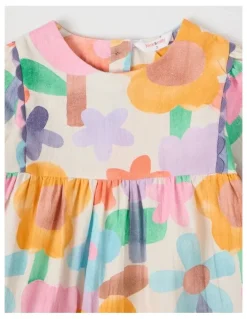 Jack & Milly Libby Cotton Crepe Dress with Watercolour Floral Print and Ric Rac Trim in Assorted