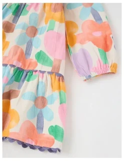 Jack & Milly Libby Cotton Crepe Dress with Watercolour Floral Print and Ric Rac Trim in Assorted