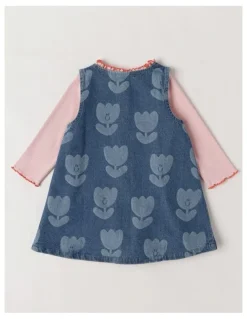 Jack & Milly Lucy Tulip Denim Pinny with Rib Tee Set in Denim