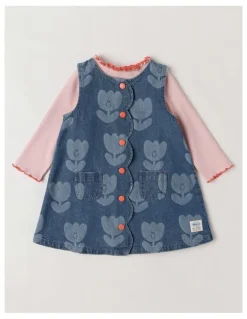 Jack & Milly Lucy Tulip Denim Pinny with Rib Tee Set in Denim