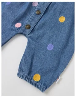 Jack & Milly Maisie Denim Overall with Embroidered Spots and Rib Tee Set in Denim