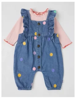 Jack & Milly Maisie Denim Overall with Embroidered Spots and Rib Tee Set in Denim