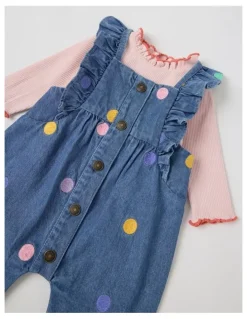 Jack & Milly Maisie Denim Overall with Embroidered Spots and Rib Tee Set in Denim