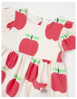 Jack & Milly Marnie Kinder Dress in Apple Print in Oat Marle