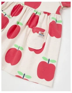 Jack & Milly Marnie Kinder Dress in Apple Print in Oat Marle