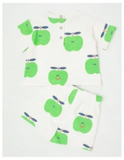 Jack & Milly Mazzy Terry Top & Bottom Set with Little Apple Print in White