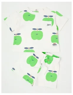 Jack & Milly Mazzy Terry Top & Bottom Set with Little Apple Print in White