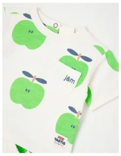 Jack & Milly Mazzy Terry Top & Bottom Set with Little Apple Print in White