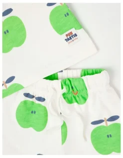 Jack & Milly Mazzy Terry Top & Bottom Set with Little Apple Print in White