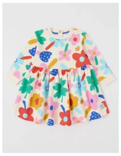 Jack & Milly Meggie Fleece Kinder Dress with Dreamy Daisies in Oatmeal