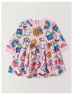 Jack & Milly Meggie Fleece Kinder Dress with My Favourite Things Print in Pink