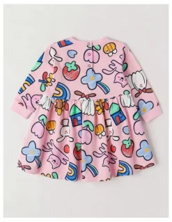 Jack & Milly Meggie Fleece Kinder Dress with My Favourite Things Print in Pink