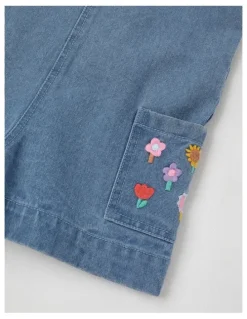 Jack & Milly Molly Denim Shortall and Rib Tee Set with Flower Embroidery in Denim