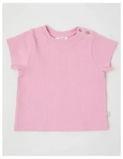 Jack & Milly Molly Denim Shortall and Rib Tee Set with Flower Embroidery in Denim