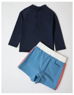 Jack & Milly Murray Long Sleeve Rash Vest and Boardshort Set in Navy Sunshine