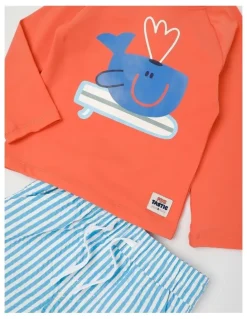 Jack & Milly Murray Surfing Whale Rashvest and Boardshort Set in Orange