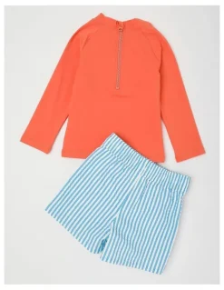 Jack & Milly Murray Surfing Whale Rashvest and Boardshort Set in Orange