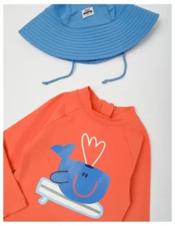 Jack & Milly Murray Surfing Whale Rashvest and Boardshort Set in Orange