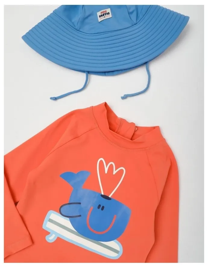 Jack & Milly Murray Surfing Whale Rashvest and Boardshort Set in Orange