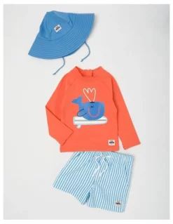 Jack & Milly Murray Surfing Whale Rashvest and Boardshort Set in Orange