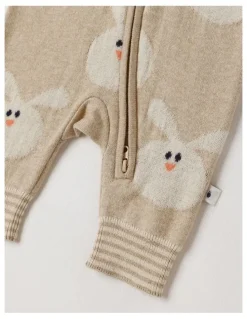 Jack & Milly Naturals Newborn Billie Double Knit Bunny Jacquard Coverall in Light Brown