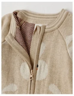 Jack & Milly Naturals Newborn Billie Double Knit Bunny Jacquard Coverall in Light Brown