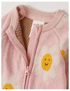 Jack & Milly Naturals Newborn Billie Double Knit Daisy Jacquard Coverall in Pink