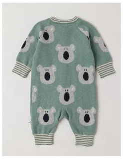Jack & Milly Naturals Newborn Billie Double Knit Koala Jacquard Coverall in Green