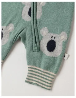 Jack & Milly Naturals Newborn Billie Double Knit Koala Jacquard Coverall in Green