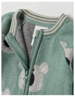 Jack & Milly Naturals Newborn Billie Double Knit Koala Jacquard Coverall in Green