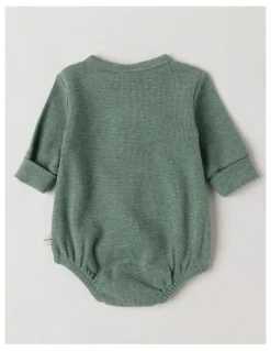 Jack & Milly Naturals Newborn Dusty Waffle Bodysuit with Embroidery in Green