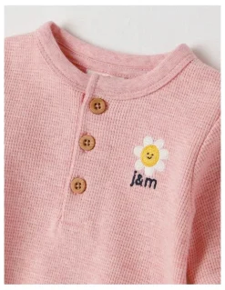Jack & Milly Naturals Newborn Dusty Waffle Bodysuit with Embroidery in Pink
