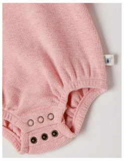 Jack & Milly Naturals Newborn Dusty Waffle Bodysuit with Embroidery in Pink