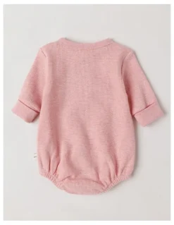 Jack & Milly Naturals Newborn Dusty Waffle Bodysuit with Embroidery in Pink