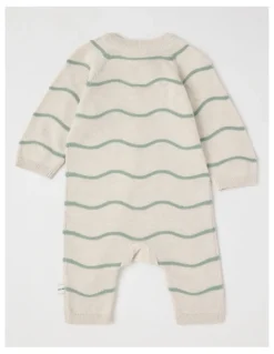 Jack & Milly Naturals Newborn Scooter Wavy Knit Coverall in Sage