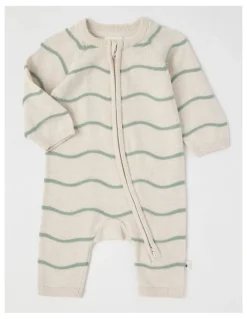 Jack & Milly Naturals Newborn Scooter Wavy Knit Coverall in Sage