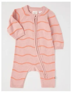Jack & Milly Naturals Newborn Scooter Wavy Knit Coverall in Pink