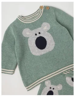 Jack & Milly Naturals Newborn Sammy Knit Bunny Top & Bottom Set in Green