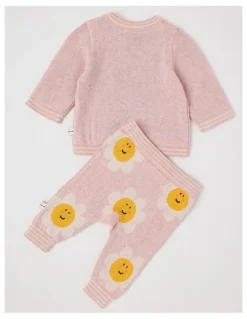Jack & Milly Naturals Newborn Sammy Knit Bunny Top & Bottom Set in Pink