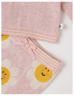 Jack & Milly Naturals Newborn Sammy Knit Bunny Top & Bottom Set in Pink