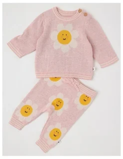 Jack & Milly Naturals Newborn Sammy Knit Bunny Top & Bottom Set in Pink