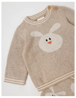 Jack & Milly Naturals Newborn Sammy Knit Bunny Top & Bottom Set in Light Brown