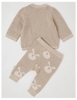 Jack & Milly Naturals Newborn Sammy Knit Bunny Top & Bottom Set in Light Brown