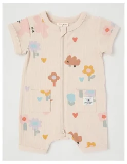 Jack & Milly Naturals River 2 Pack Romper Set with Echidna Embroidery in Pink