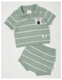 Jack & Milly Naturals Rusty Knitted Top & Bottom Set with Koala Embroidery in Sage