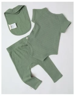 Jack & Milly Newborn Baby Embroidered Pointelle Gift Set in Sage