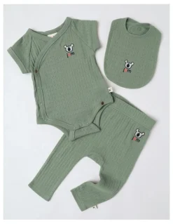 Jack & Milly Newborn Baby Embroidered Pointelle Gift Set in Sage