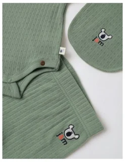 Jack & Milly Newborn Baby Embroidered Pointelle Gift Set in Sage